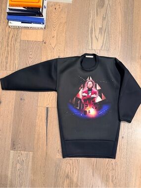 Balenciaga Black Crewneck Dress with Multicolor Graphic